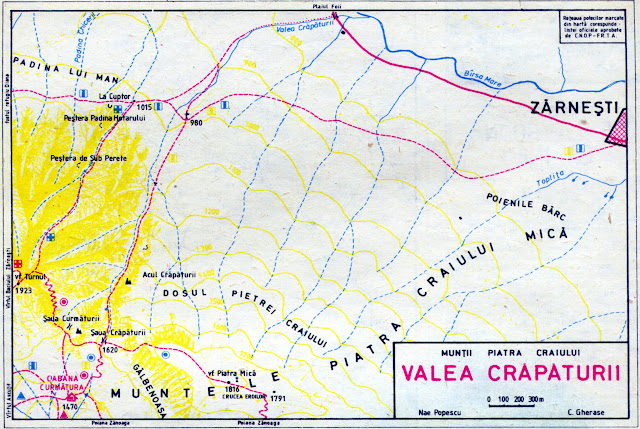 fragment harta Piatra Craiului - Padina Hotarului şi Valea Crapaturii