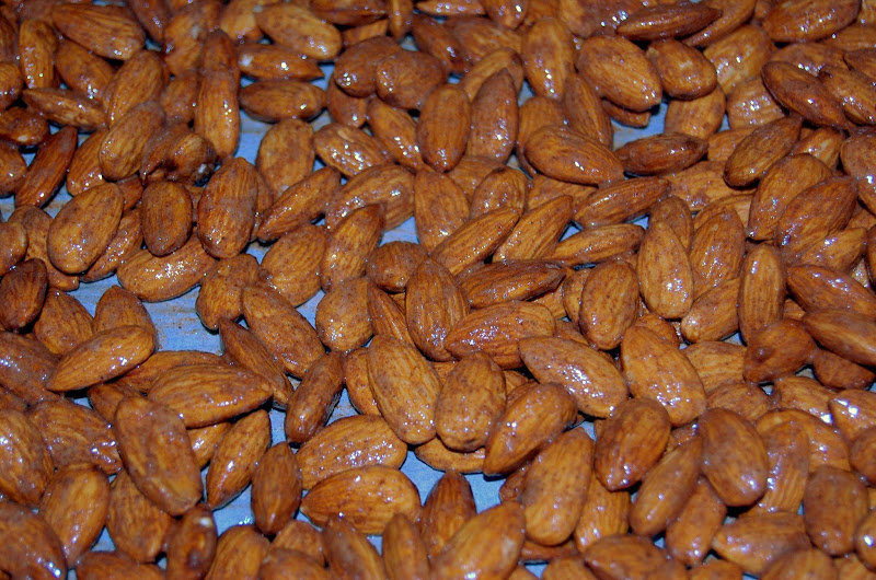 cinnamon almonds on a pan