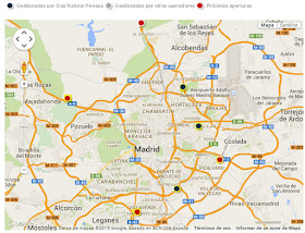 Mapa de las 6 estaciones de suministro público de GNC en Madrid - marzo 2015
