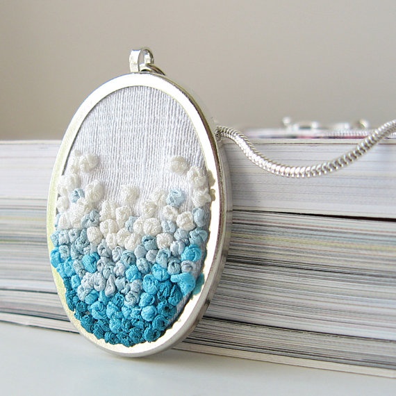 Silk Embroidery Blue Ombre Pendant by bstudio