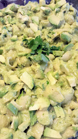 Recipe of Green Mac and Cheese for St Patricks: Avocado Mac and Cheese, using cheddar and many green things like avocado, green jalapeno, lime, green onion, cilantro