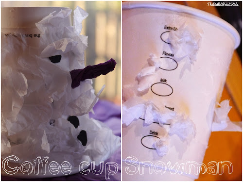 Sněhulák z kelímku od kávy - Tvoření s dětmi