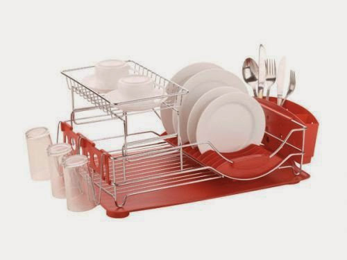  Home Basics 2-Tier Dish Drainer, Red