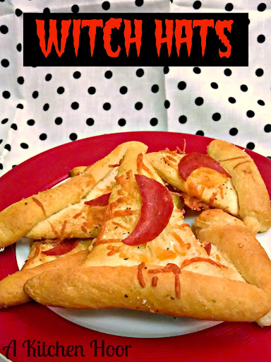 Witch Hats are quick to whip up with ingredients you probably already have. Some crescent roll dough, pepperoni, and Parmesan cheese make up these simple and tasty treats for Halloween.