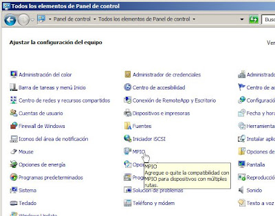 Agregar característica en Windows Server 2008: E/S de múltiples rutas