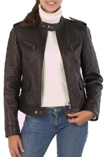 Cruzer Women's Quilted Lambskin Leather Motorcycle Jacket - Black Petite M