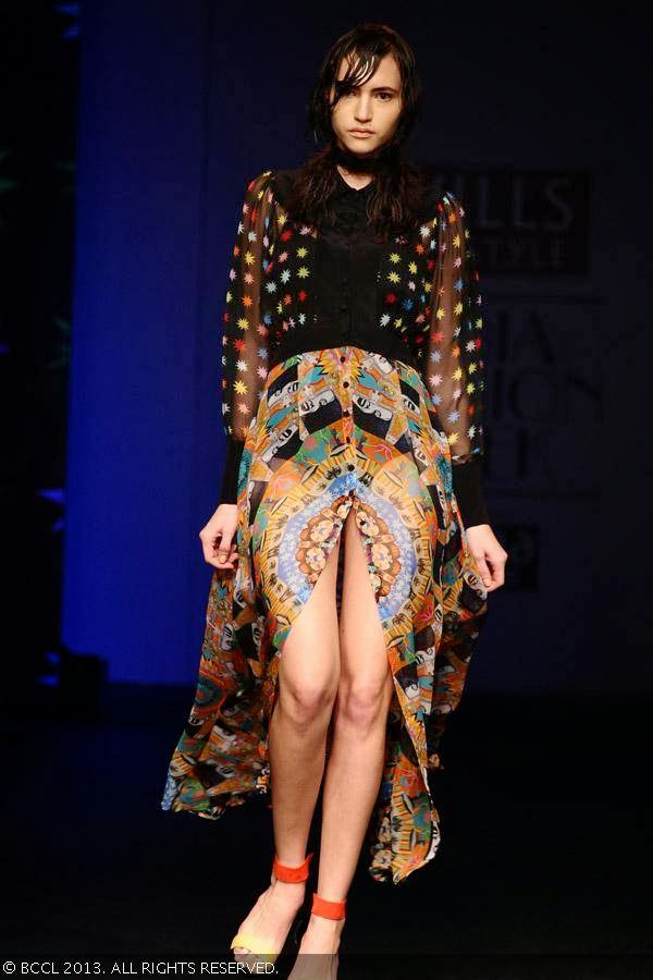 Katya walks the ramp for designer duo Anna Plunkett and Luke Sales on Day 1 of the Wills Lifestyle India Fashion Week (WIFW) Spring/Summer 2014, held in Delhi.