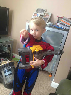 blake preston clement as spiderman with the dyson from john lewis