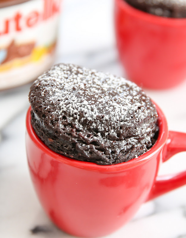 close-up photo of a flourless nutella mug cake