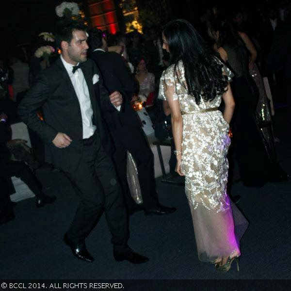 Guests shake a leg during Ahana Deol and Vaibhav Vora's wedding reception party, held at Vohra Farmhouse, New Delhi. Guests shake a leg during Ahana Deol and Vaibhav Vora's wedding reception party, held at Vohra Farmhouse, New Delhi.