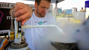 The ice cream show at Mix and Match Creamery as they they were making various combinations of ice cream and toppings with liquid nitrogen at their station, such as mint + Heath bar, vanilla + Butterfinger, and what I tried which was with Cap'n Crunch