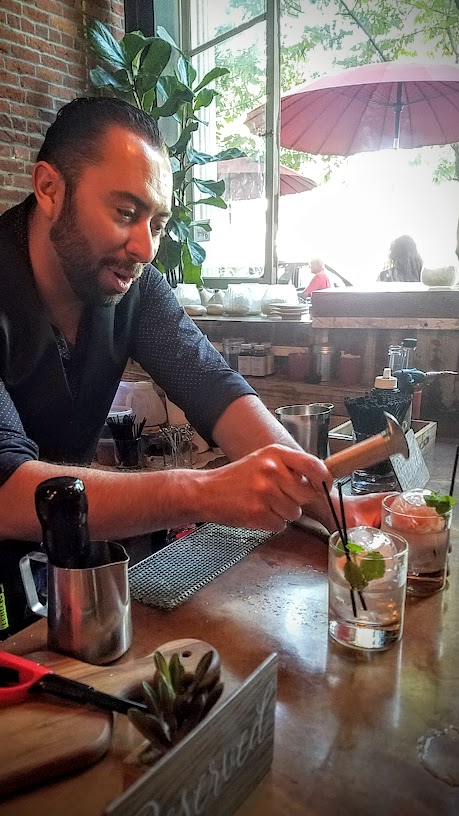 This Rompe-hielo (Icebreaker) with Aguadiente, watermelon juice, mint syrup, lime, and ginger beer comes in a ice sphere that is then broken from LeChon