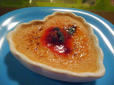 At my Hipcooks Class, this is my Creme Brulee with vanilla and raspberry (we each torched our own to our liking). We also made one with orange ginger and Patron Citronge Orange Liqueur. It was so ridiculously easy to make