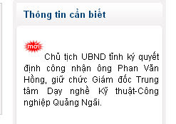 Chủ tịch UBND tỉnh ký quyết định công nhận ông Phan Văn Hồng, giữ chức Giám đốc Trung tâm Dạy nghề Kỹ thuật-Công nghiệp Quảng Ngãi.  A