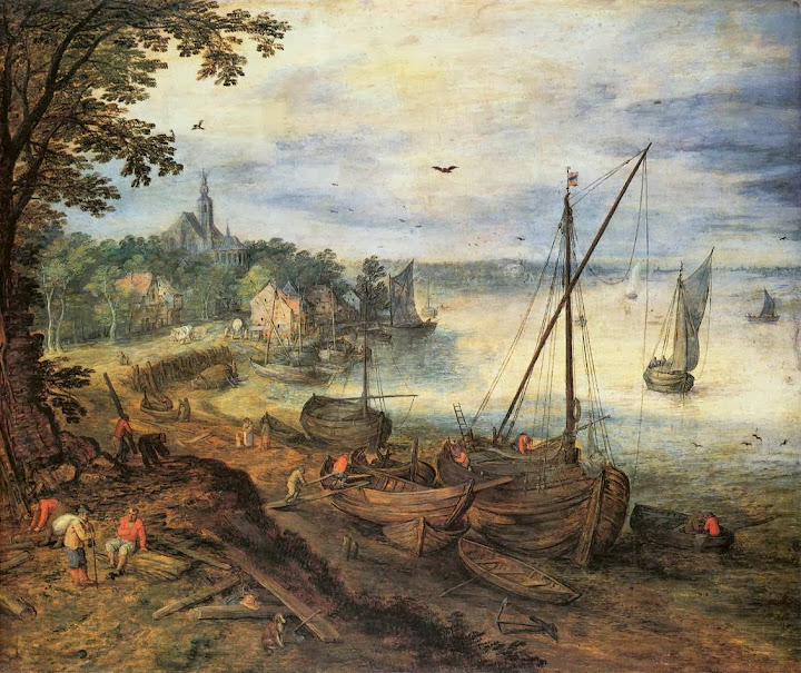 Jan Brueghel the Elder - River Landscape with Lumbermen