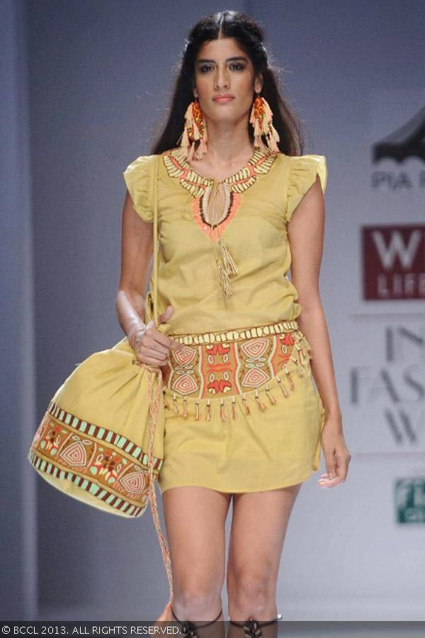Erika walks the ramp for fashion designer Pia Pauro on Day 2 of the Wills Lifestyle India Fashion Week (WIFW) Spring/Summer 2014, held in Delhi.