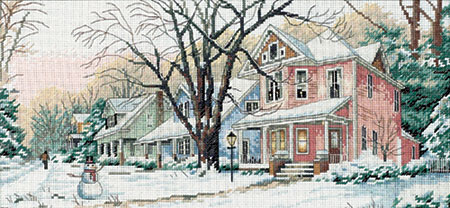 Winter on Main Street cross stitch pattern