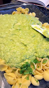 Recipe of Green Mac and Cheese for St Patricks: Avocado Mac and Cheese, folding in the avocado cheddar sauce
