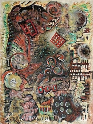 oils on canvas on board painted by srs in 1998 I think -- untitled, but call it TURMOIL if you must call it anything
