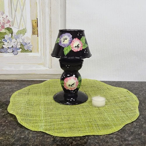  Special Tuscany Hand Painted Black Garden Floral Collection Tea Light Holder, 82337 by ACK
