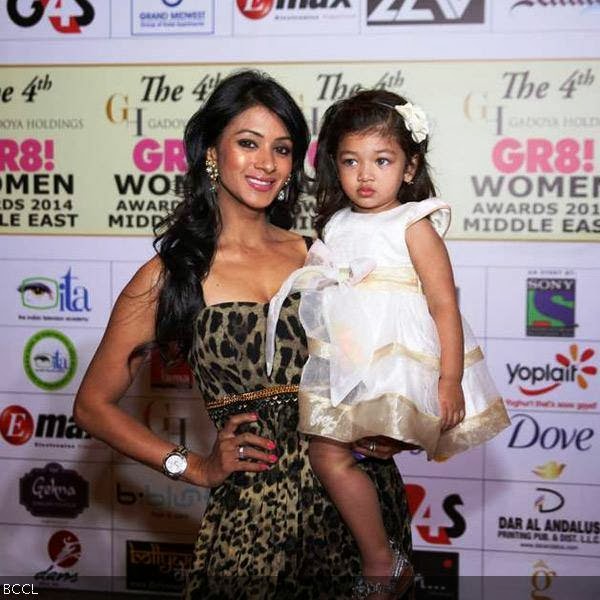Barkha Bisht with her baby during the 4th Gadoya Holdings GR8! Women Awards 2014 held at The Sofitel Palms, Dubai.