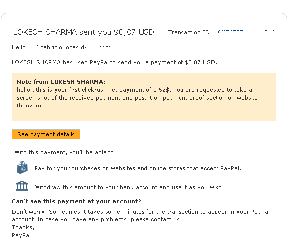 clickrush proof of payment paypal