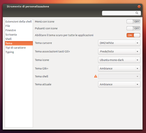 Gnome Shell su Ubuntu 12.10 Quantal - Gnome Tweak Tool
