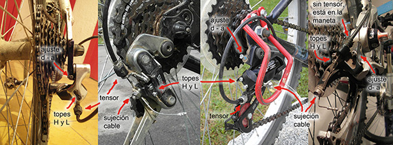 Cómo ajustar el cambio de la bici: El desviador trasero - pincha en la imagen para verla ampliada