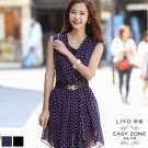 LIYO理優 韓系圓點雪紡洋裝(黑,藍)