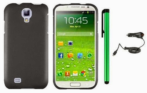  Samsung Galaxy S4 i9500 Accessory - Premium Plain Color Protector Hard Cover Case / Car Charger / 1 of New Metal Stylus Touch Screen Pen (Grey)
