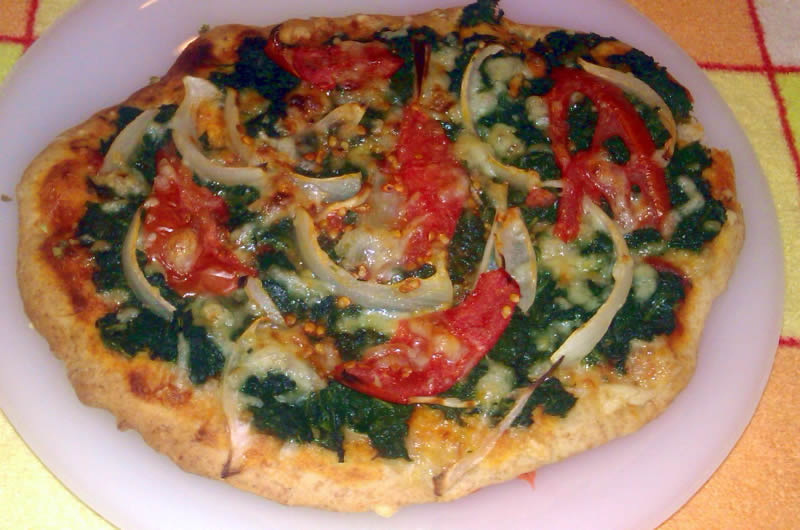 Pizza integral de espinacas en Quiche integral de espinacas y tomate