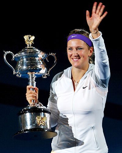 Victoria Azarenka retained her Australian Open title on Saturday with a tense 4-6, 6-4, 6-3 victory over China's Li Na, who suffered a sickening ankle injury in the second set and hit her head in the third when she twisted the joint for a second time. (Getty Images)