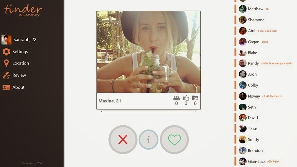 Tinder for Windows home