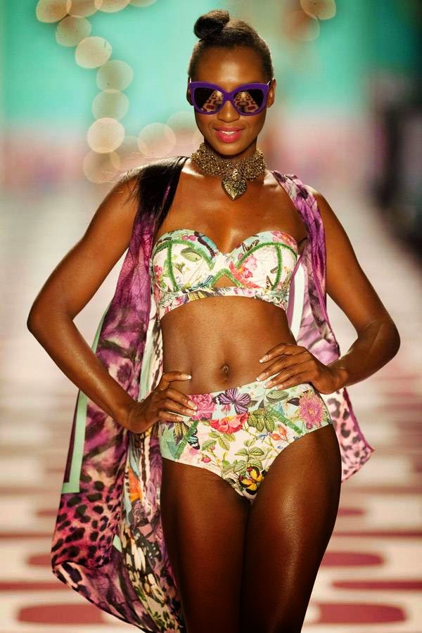 A model presents a creation by Colombian brand Ipanema beachwear during the Colombiamoda fashion show in Medellin, Antioquia department, Colombia, on July 22, 2014.