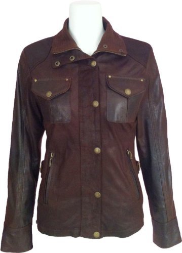 Ladies brown Real leather Jacket washed Antique look #F3 (10)