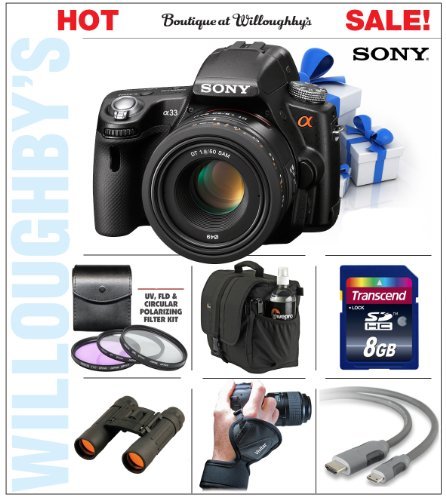 Sony DSLR-SLT-A33V 14.2MP MP Digital SLR with Translucent Mirror Technology and 3D Sweep Panorama Combined with SAL-50F14 Normal 50mm f/1.4 Autofocus Lens (SAL50F14) + 8GB Flash Memory Starter Pack #1
