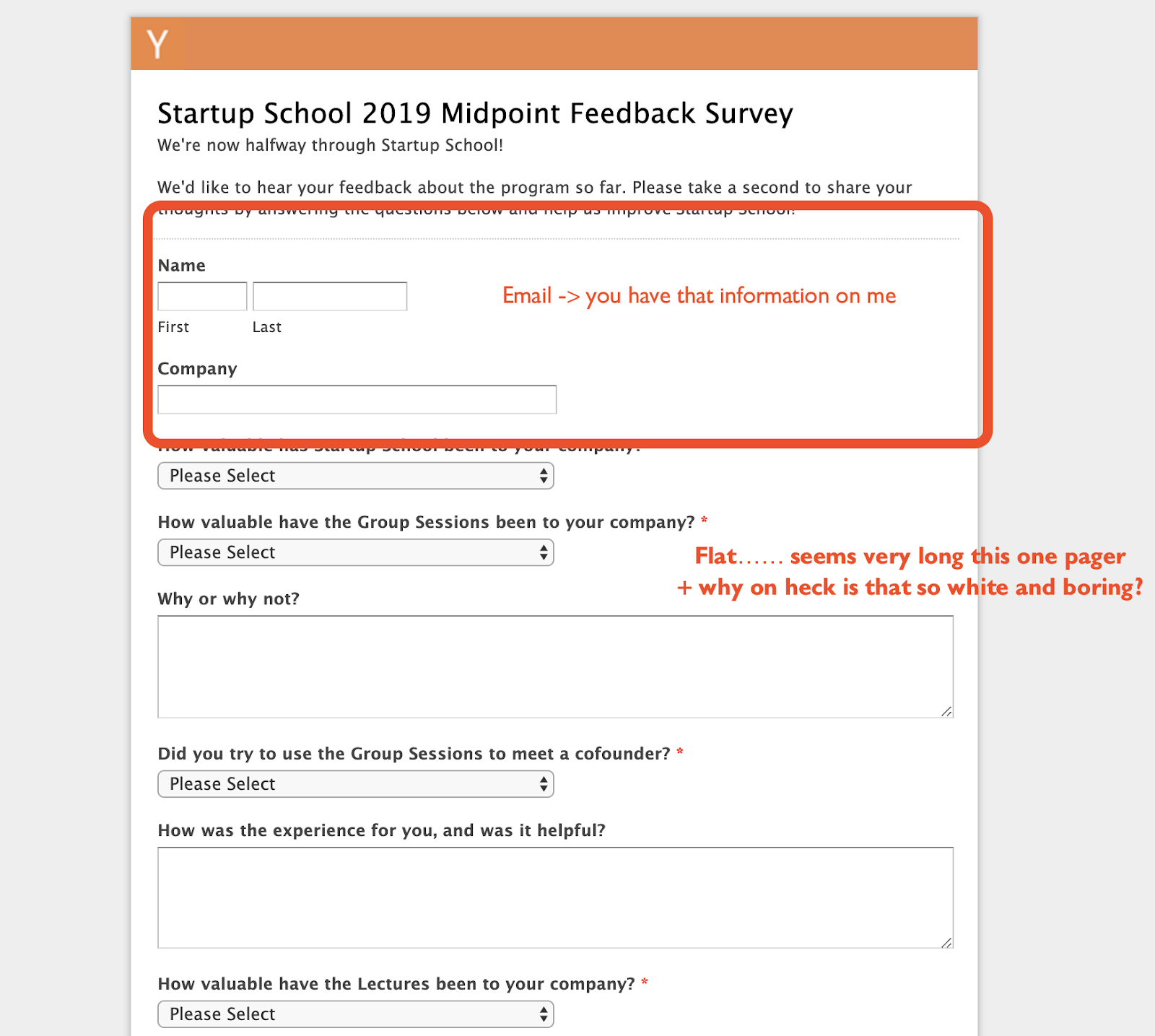 Not personalized feedback forms