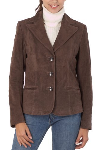 BGSD Women's Heritage Three-Button Suede Leather Blazer - Brown M
