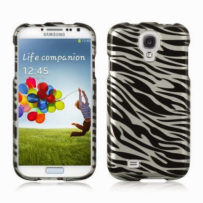  VMG 3-Item RETRACTABLE Car Charger Combo for Samsung Galaxy S4 S IV 4 (4th Gen) Cell Phone Graphic Image Design Faceplate Hard Case Cover - Silver Black Zebra Stripes + LCD Clear Screen Protector + Retractable Tangle-Free Car Charger [by VanMobileGear]
