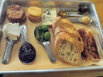 Cheese and Crack plate of Shaft's Bleu and Cypress Grove Fromage Blanc with Marionberry Jam, plus an additional side of cheese I requested of the brie brulee on the right hand side