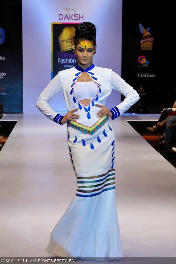 A model walks the ramp in a creation by Lalita & Amit, during Blenders Pride Bangalore Fashion Week.