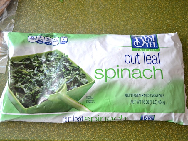 Package of frozen cut spinach