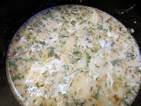 Brie and Blue Cheese Fondue Recipe - melting in the cheeses into the shallot wine mixture
