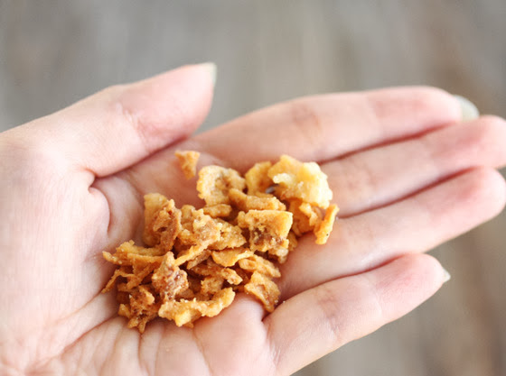photo of a handful of onion crunch