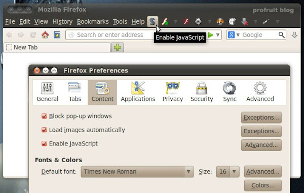 Enable Javascript in FF 23