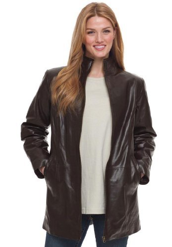 Plus Size Jacket, Classic Leather Zip (Brown,14 W)