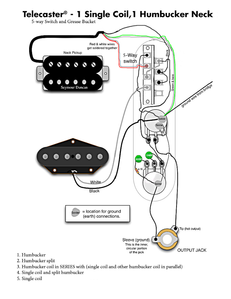 Tele w/ Humbucker in Neck, Regular 5-way Switch, and Greasebucket Tone