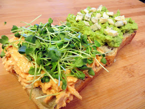 Buffalo Chicken Salad with Avocado and Microgreens Sandwich