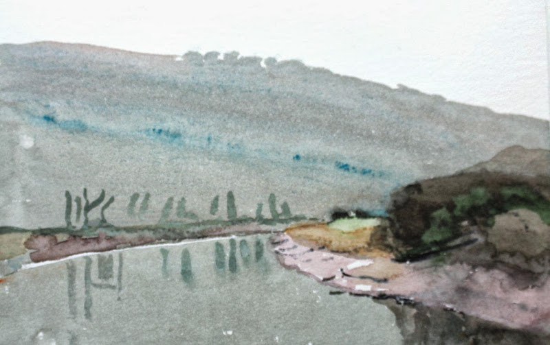 Mark McCrum: High tide, Wye valley,  late December.   Watercolour on paper (11” x 7”)
