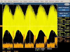 High frequency oscilloscope trace from counterfeit UK iPhone charger